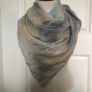Elegant Multicolor Tie Dye Blue and Tan Silk Scarf